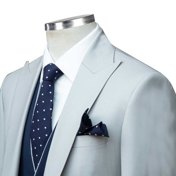Grey Suit With Blue Vest Peak Lapel