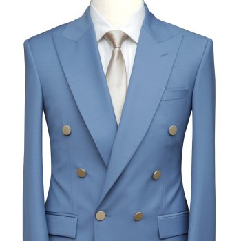 Sky Blue Double Breasted Suit With Peak Lapel