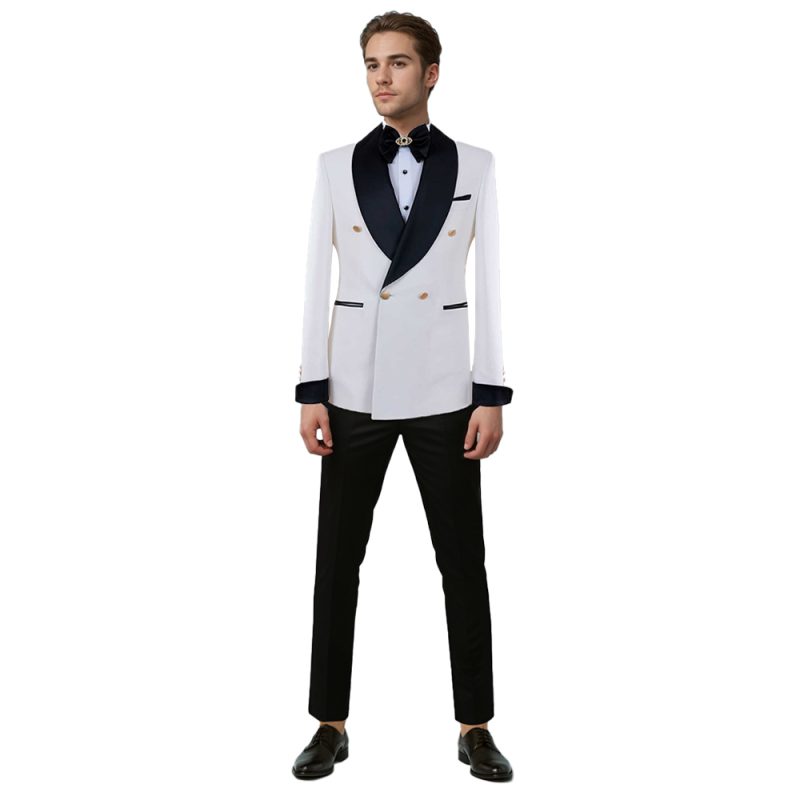 White And Black Double Breasted Tuxedo For Men