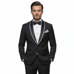 Andre Emilio Black Blazer With Grey Pipping On Lapel