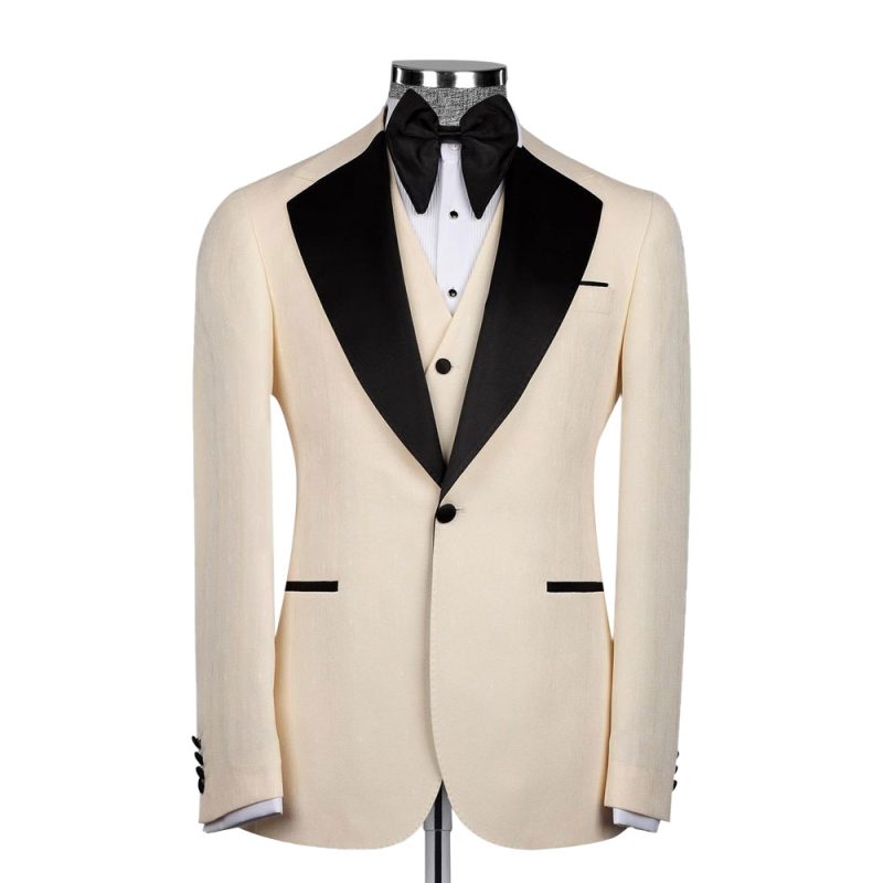 Cream Tuxedo Black Lapel For Wedding