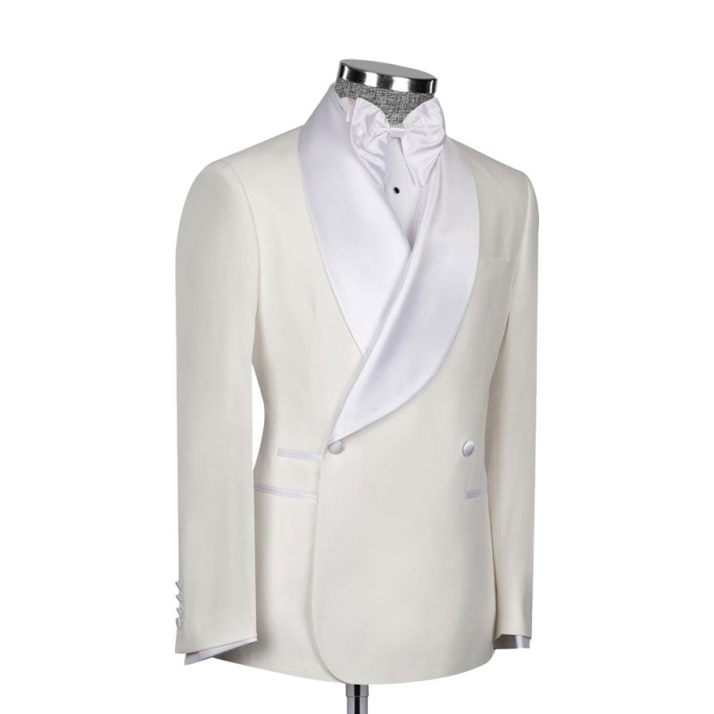 Custom Ivory Tuxedo With White Lapel