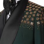 Green Tuxedo With Stone Embroidery