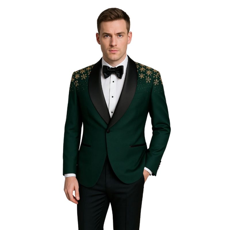 Green Tuxedo With Embroidery For Men