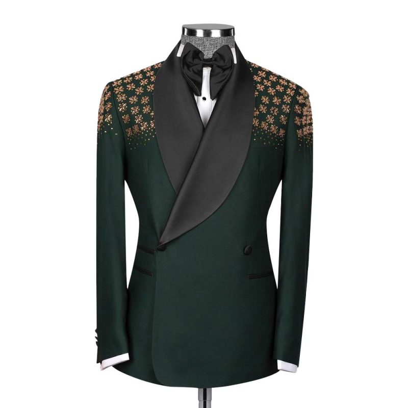 Green Tuxedo With Stone Embroidery