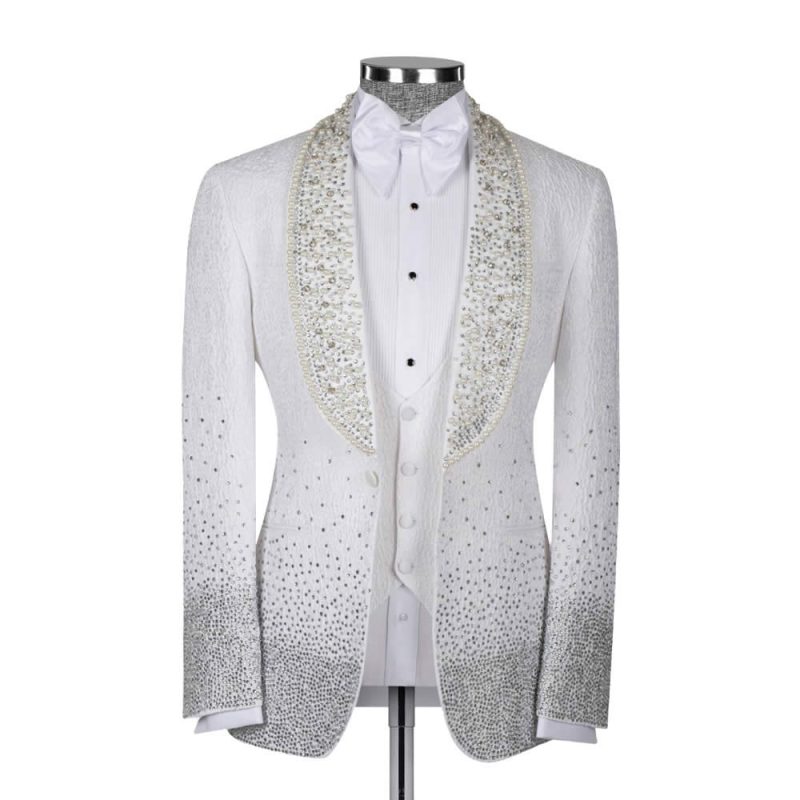 Custom White Tuxedo With Pearl And Crystal