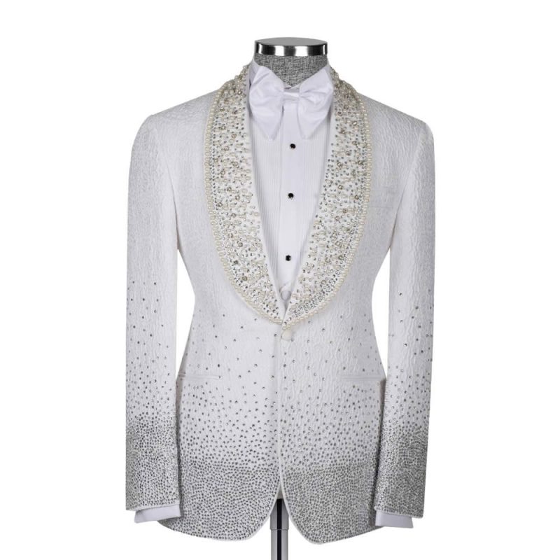 White Tuxedo With Pearl And Crystal