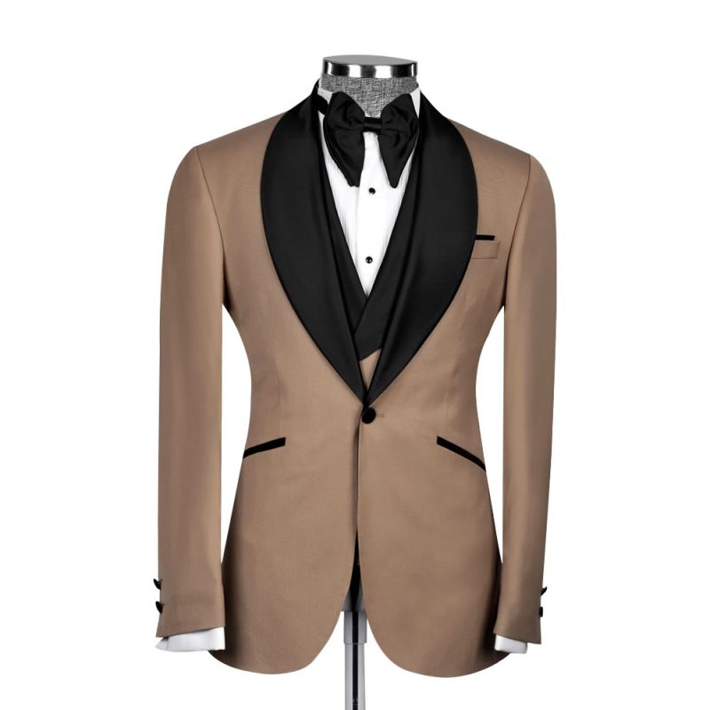Custom Brown Tuxedo With Black Lapel