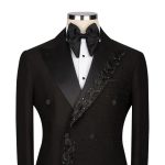 Custom Black Tuxedo With Floral Beads Embroidery Lapel For Men
