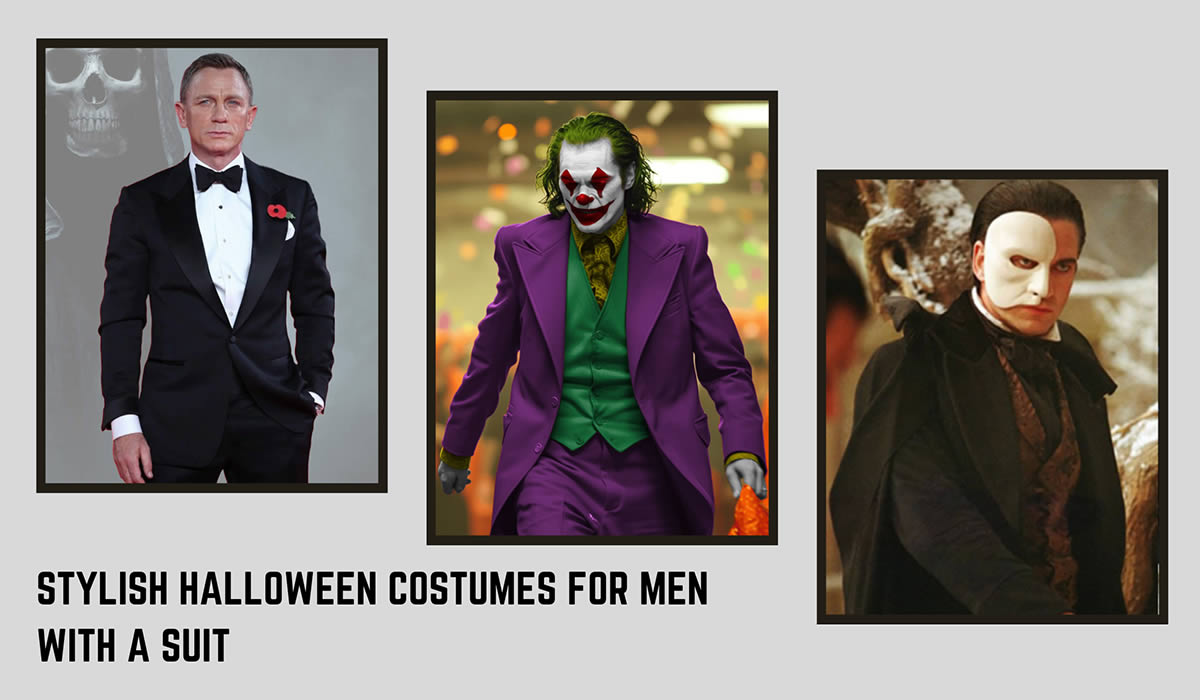 A man wearing a stylish Halloween costume with a suit at a Halloween party.