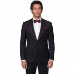 Andre Emilio Black Suit With Maroon Piping On Lapel