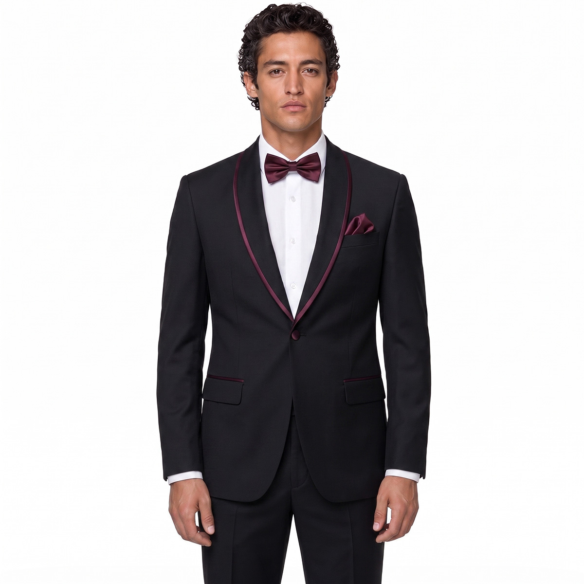 maroon dress shirt with black suit Get Black Suit With Maroon Piping on Lapel