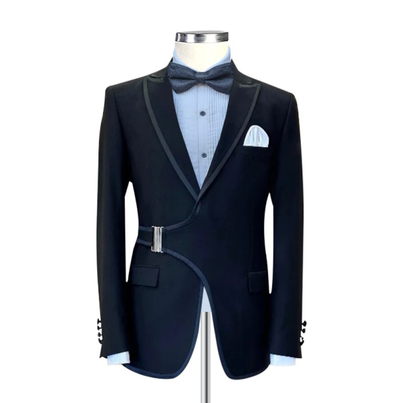Black Tuxedo With Satin Piping And Buckle Detail