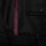 Black Suit With Maroon Piping On Lapel