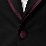 Black Suit With Maroon Piping On Lapel