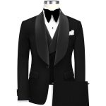 Men Wear Black Tuxedo With Satin Black Shawl Lapel Close Up View