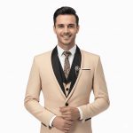 Cream Tuxedo Wedding Suit For Men Colse Up View