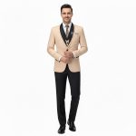Cream Tuxedo Wedding Suit For Men Colse Up View