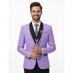 Men Light Purple Tuxedo Suit With Black Lapel Close Up