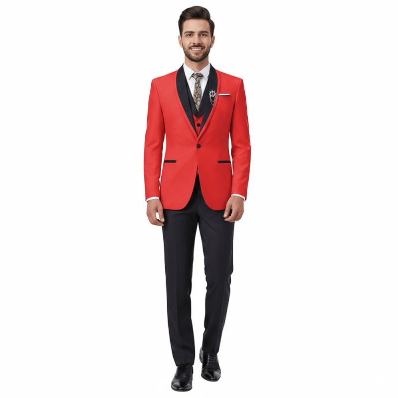 Red Tuxedo Wedding Suit For Men Front View