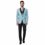 Sky Blue Tuxedo Wedding Suit For Men Close Up View