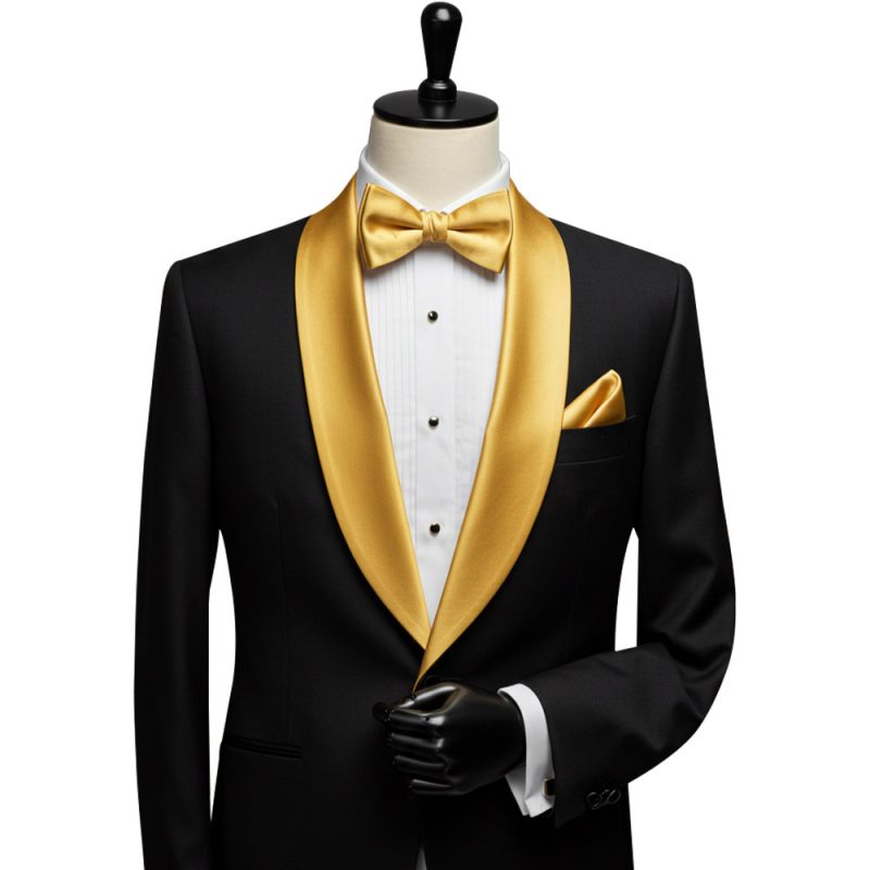 Black Jacket With Golden Shawl Lapel