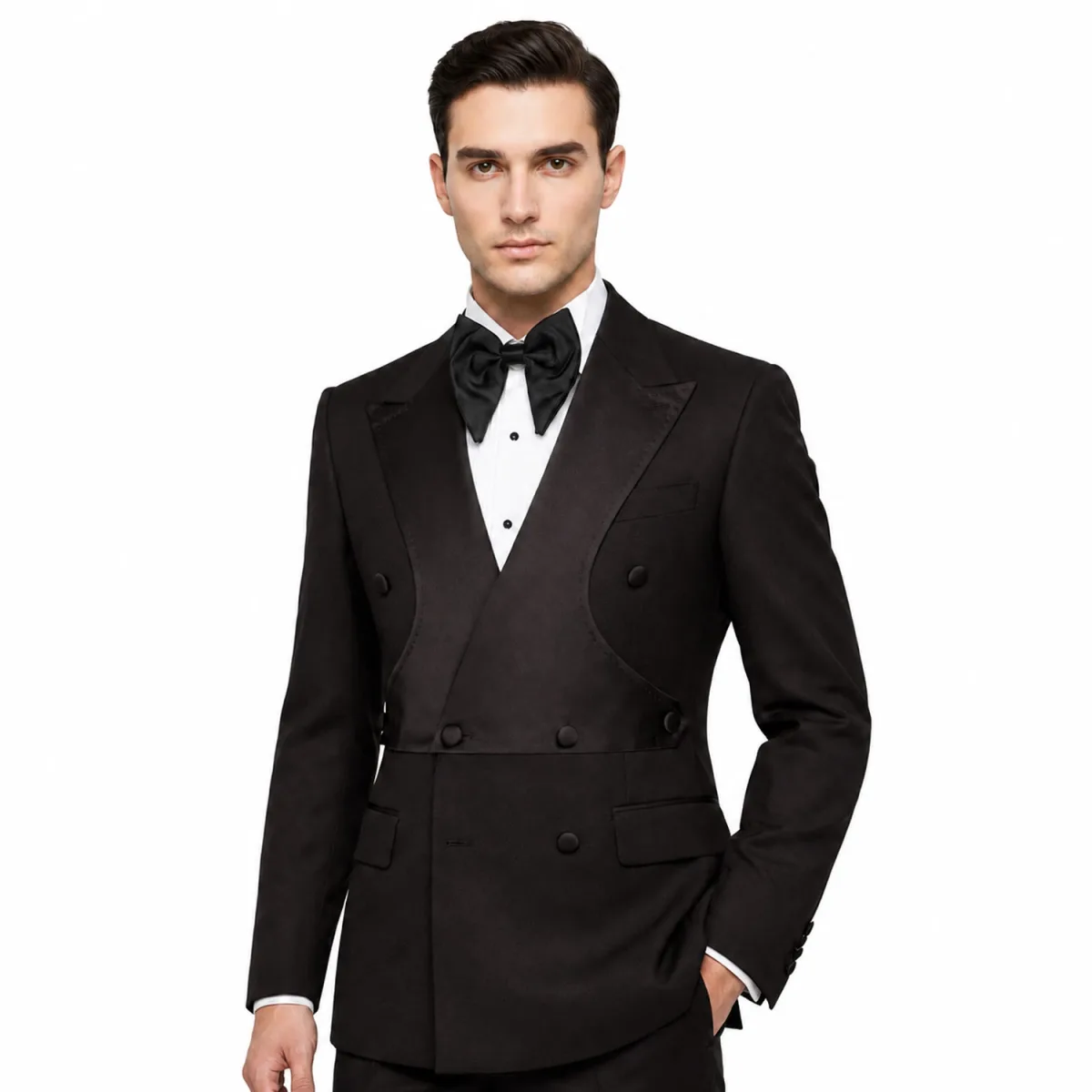 Black Satin Layered Tuxedo by Andre Emilio
