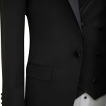 Men Wear Black Tuxedo With Velvet Satin Trimmed Lapel Close Up View