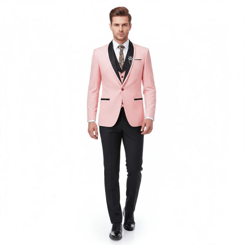 Men Wear Pink Tuxedo Suit Front View