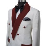 Texture White Tuxedo With Maroon Lapel
