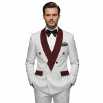 Texture White Tuxedo With Maroon Lapel