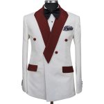 Texture White Tuxedo With Maroon Lapel