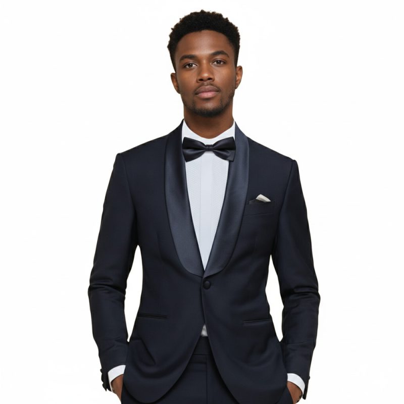 Custom Dark Blue Tuxedo With Shawl Lapel For Men