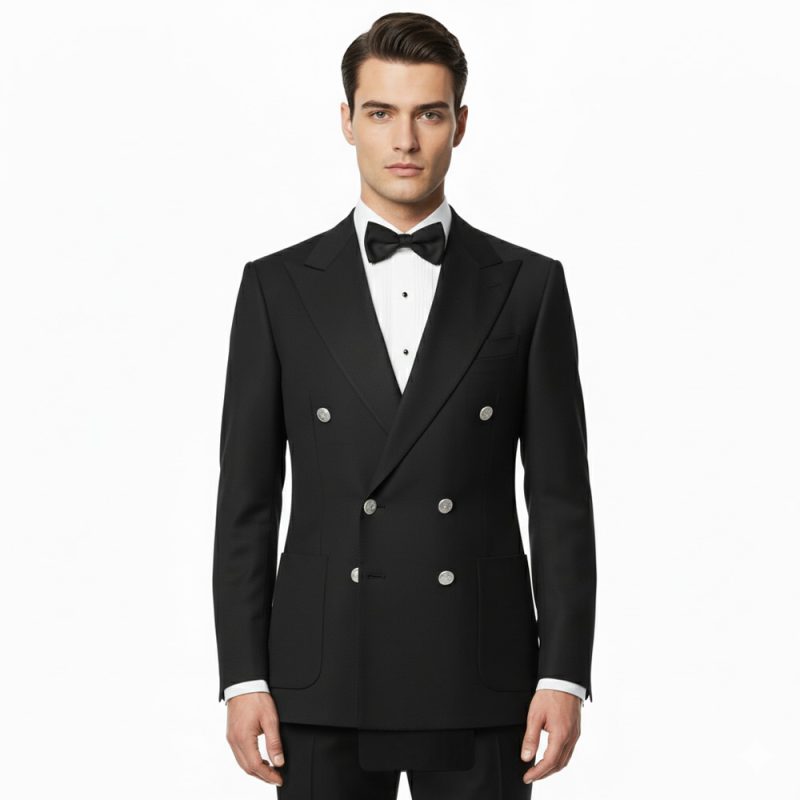 Black Tuxedo With Extended Front Cut For Men