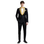 Custom Black Tuxedo With Golden Lapel For Men