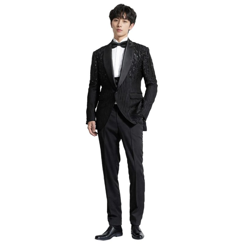 Black Tuxedo With Hand Stone Work For Men