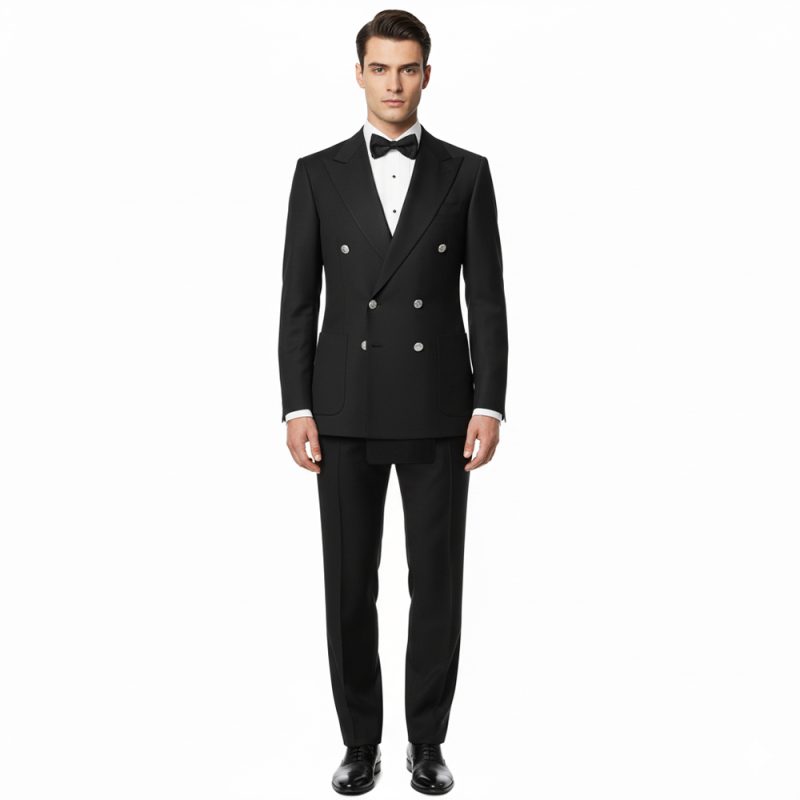 Custom Black Tuxedo With Extended Front Cut For Men