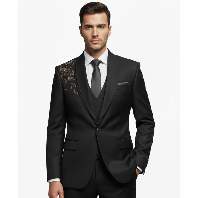 Custom Luxury Embroidered Shoulder Tuxedo Suit For Men
