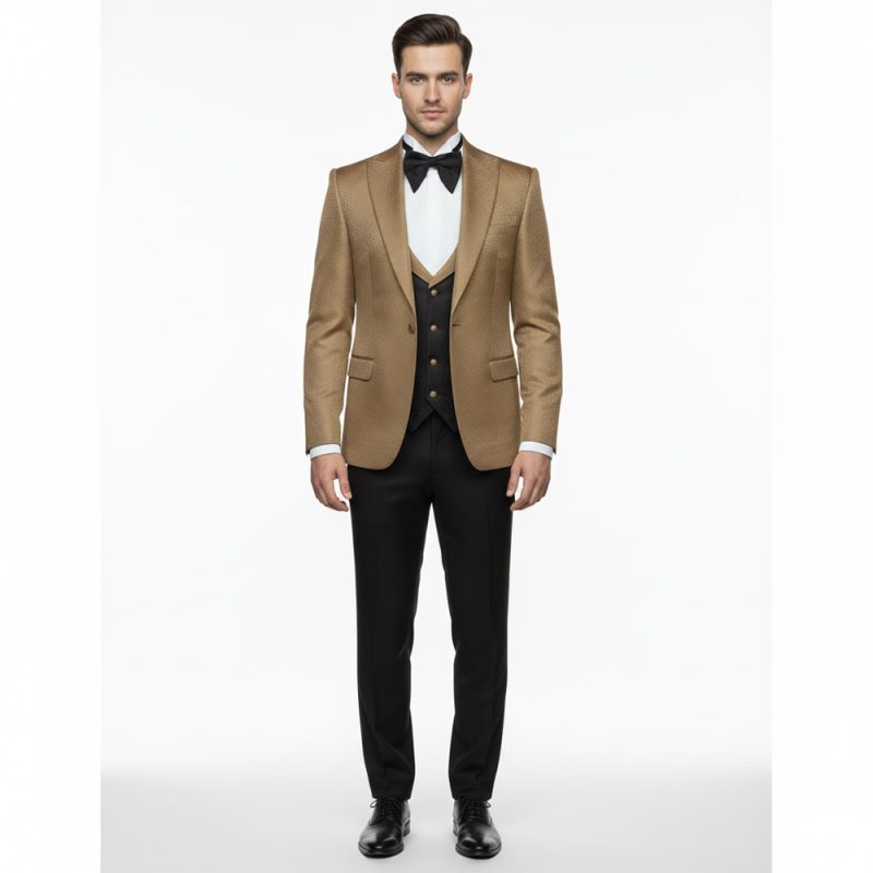 Luxury Texture Golden And Black Tuxedo For Men