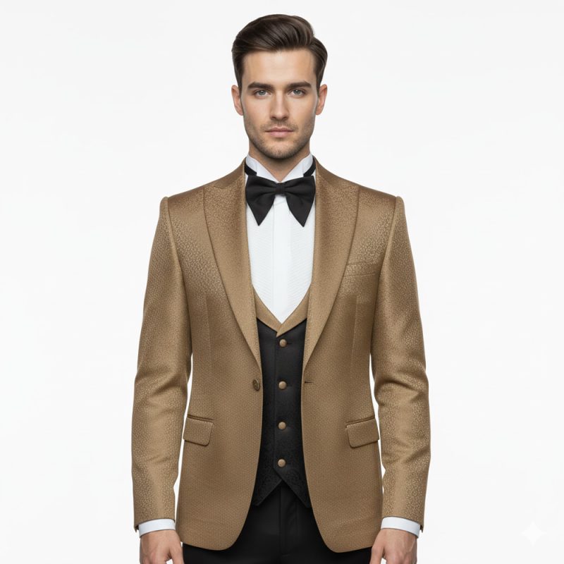 Texture Golden And Black Tuxedo For Men