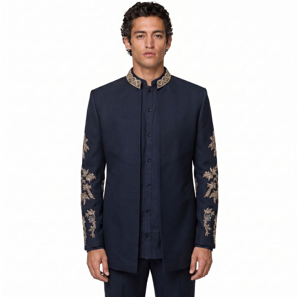 Andre Emilio Men Open Front Blazer With Golden Embroider