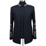 Men’s Golden Embroidered Open Front Blazer