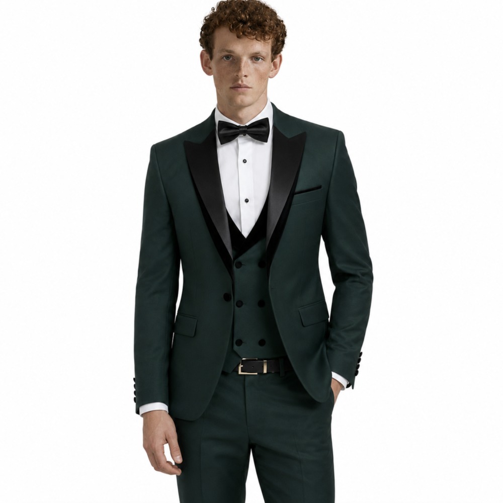 Bespoke Forest Green Tuxedo Suit With Black Lapel