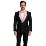 Custom Black Tuxedo With Pink Lapel For Men