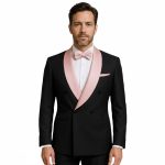 Custom Black Tuxedo With Pink Lapel For Men