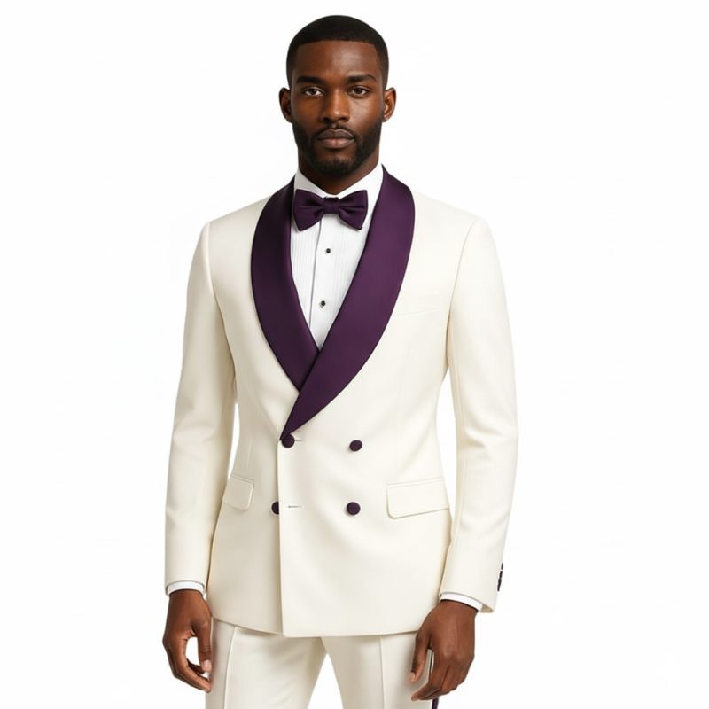 Custom White And Purple Tuxedo For Men