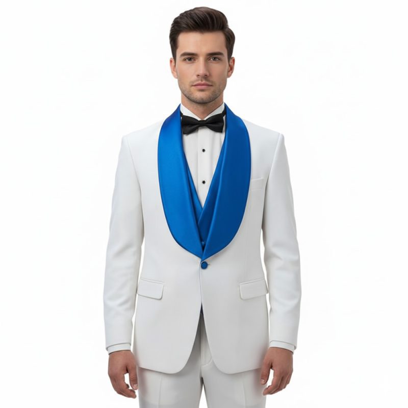 Custom White And Royal Blue Tuxedo For Men