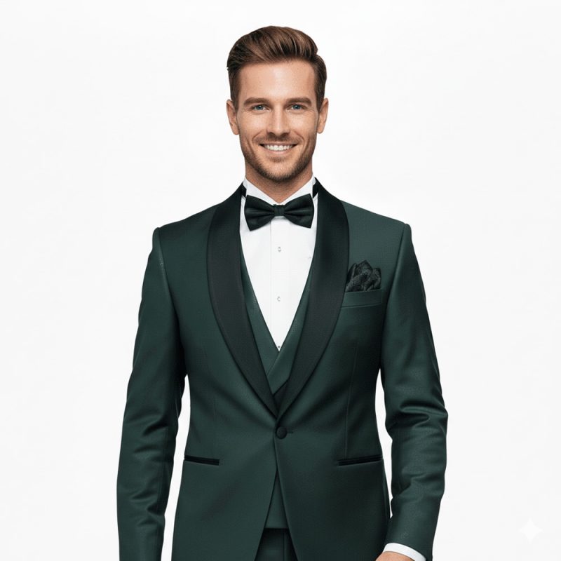 Green Tuxedo With Shawl Lapel For Men