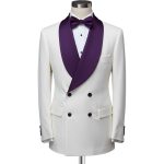 Custom White And Purple Tuxedo For Men