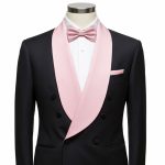 Custom Black Tuxedo With Pink Lapel For Men